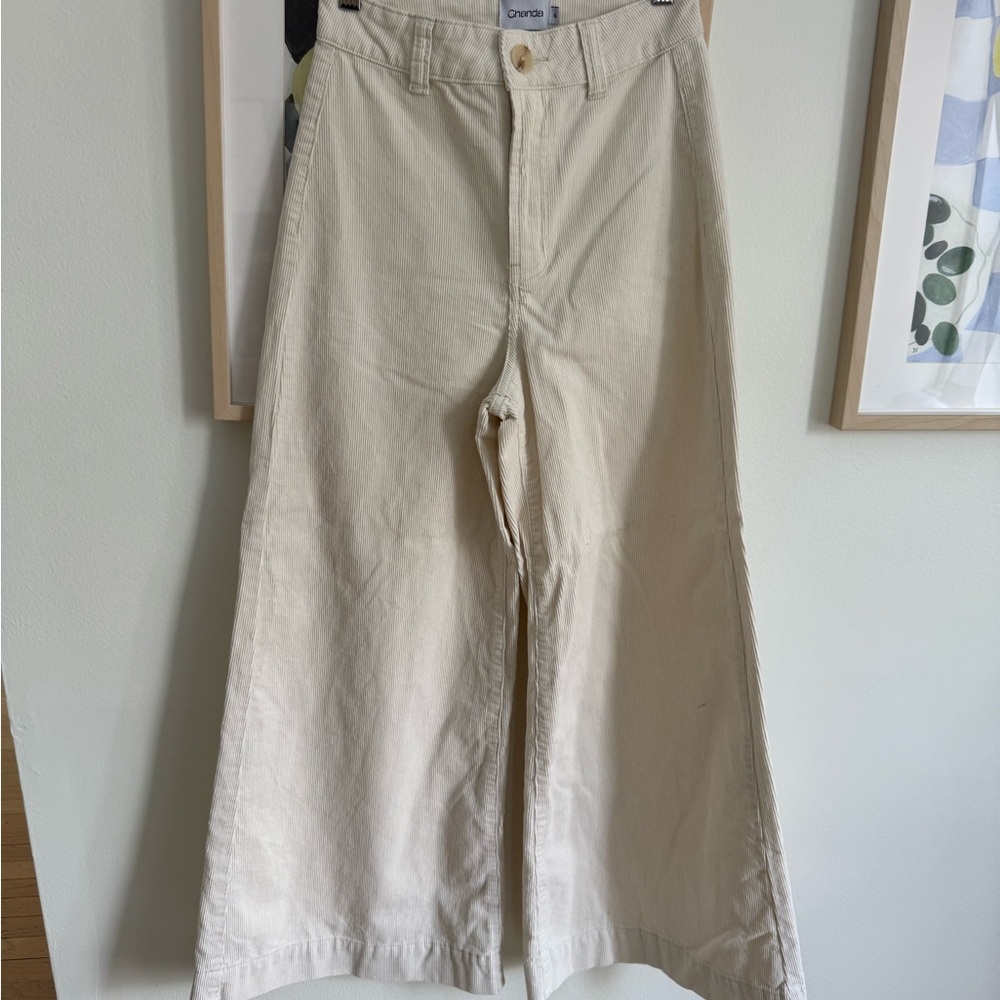Cream Wide-Leg corduroy Pants